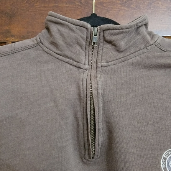 BOY SCOUTS OF AMERICA Brown 1/4 Zip Pullover French Terry Sweatshirt Sz Sm adult - Picture 2 of 8